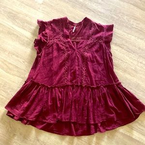 Free people maroon tunic with lace detail